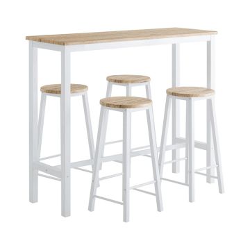 Set of 4 bar stools 39x41x95cm., white/light brown