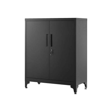 Steel lockable cabinet with legs, black