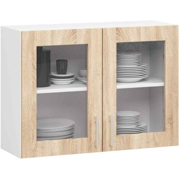 Szafka kuchenna wisząca AKORD LIMA W80, kolor biały/dąb, 80 × 58 × 30,5 cm