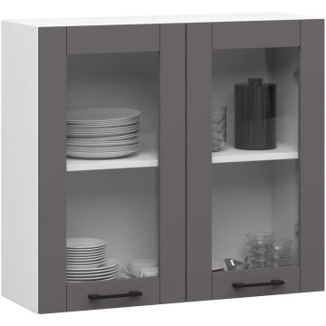 Szafka kuchenna wisząca-witryna OLIWIA W80, 2 drzwi, biało-szara, 80 × 72 × 30,5 cm