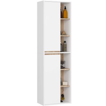 Szafka łazienkowa wisząca AKORD VAMI W50 2D 6P, 2 drzwi i 10 półek, biało-brązowa, 50 × 170 × 30 cm