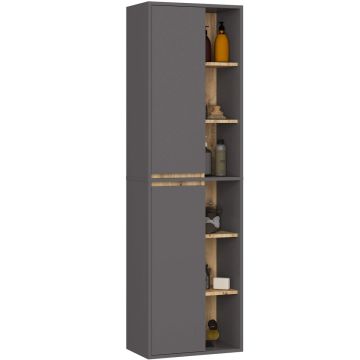 Szafka łazienkowa wisząca AKORD VAMI W50 2D 6P, 2 drzwi, 10 półek, szaro-brązowa, 50 × 170 × 30 cm