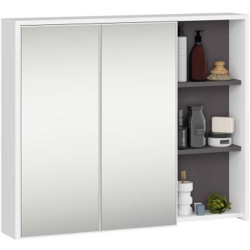 Szafka łazienkowa wisząca AKORD VAMI W90 z lustrem, biało-szara, 90 × 75 × 15 cm