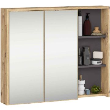 Szafka łazienkowa wisząca AKORD VAMI W90 z lustrem, brązowo-szara, 90 × 75 × 15 cm