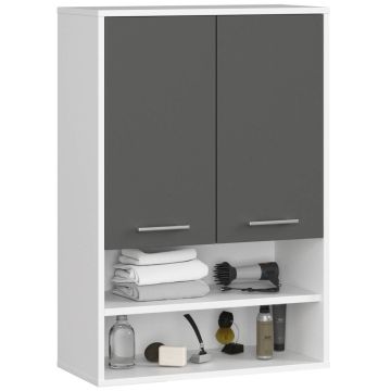 Szafka łazienkowa wisząca FIN H934 W64, 2 drzwi, biało-szara, 64 × 94 × 30 cm