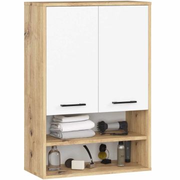 Szafka łazienkowa wisząca FIN H934 W64, 2 drzwi, brązowo-biała, 64 × 94 × 30 cm