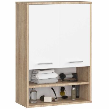 Szafka łazienkowa wisząca FIN H934 W64, 2 drzwi, brązowo-biała, 64 × 94 × 30 cm