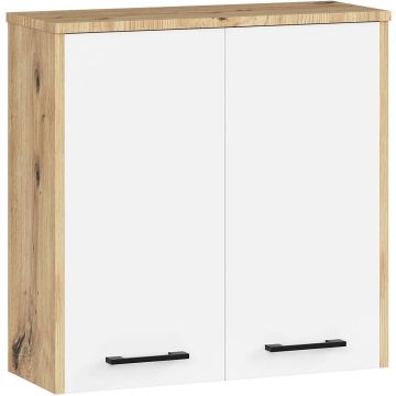 Szafka łazienkowa wisząca FIN W60 2D, dwudrzwiowa, dąb/biały, 60 × 60 × 22,5 cm