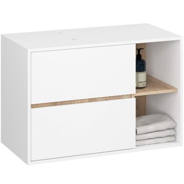 Szafka łazienkowa wisząca pod umywalkę VAMI W90, 2 szuflady, biało-brązowa, 90 × 60 × 45,5 cm