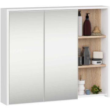 Szafka łazienkowa wisząca z lustrami AKORD VAMI W90 2D 3P LO, 2 drzwi, 6 półek, biały/brązowy, 90 × 75 × 15 cm