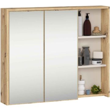 Szafka łazienkowa wisząca z lustrem VAMI W90, 2 drzwi uchylne, brązowo-beżowa, 90 × 75 × 15 cm