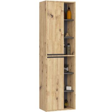 Szafka łazienkowa wisząca VAMI W50, 2 drzwi, 10 półek, dąb/szary, 50 × 170 × 30 cm