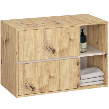 Szafka łazienkowa wisząca VAMI W90, 2 szuflady, 2 otwarte półki, brązowo-beżowa, 90 × 60 × 45,5 cm