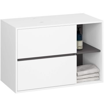 Szafka łazienkowa wisząca VAMI W90, 2 szuflady i 2 półki, biało-szara, 90 × 60 × 45,5 cm