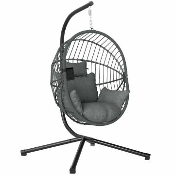 Fotel bujany wiszący Outsunny 116x106x188cm, czarny/ciemnoszary