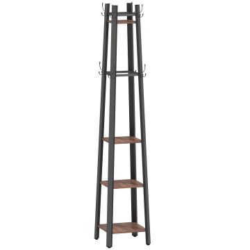 Coat rack, 8 hooks, 4 shelves, brown/black, 34.8 × 179 × 34.8 cm