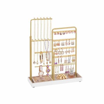 SONGMICS JJS026A01 Stojak na biżuterię, regulowana wysokość, złoty, 10 × 30,6 × 30,9–47,5 cm