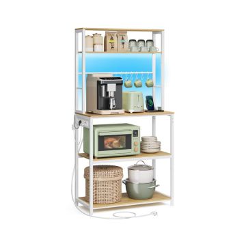 VASAGLE freestanding kitchen cabinet, 8 hooks, Oak/white, 80 × 168.4 × 40 cm
