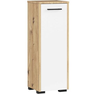 Szafka łazienkowa wolnostojąca FIN S30 1D, lewa/prawa, biało-brązowa, 30 × 85 × 30 cm