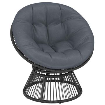 Fotel obrotowy Papasan z poduszką, szary, 93 × 87 × 81 cm