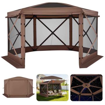Altana VEVOR FY12X12Brązowa-6, 8–10 osób, 6 ścian bocznych, Brązowa, 3,6 × 3,6 × 2,2 m