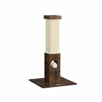 Cat scratching post 73 cm high with toy, brown