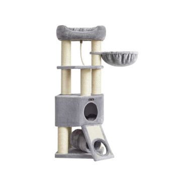Cat scratching post 141 cm with tunnel, grey