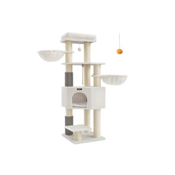 Cat scratching post 50x50x160cm., white/beige