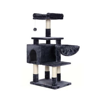 Cat scratching post with bed, 110 cm high, gray