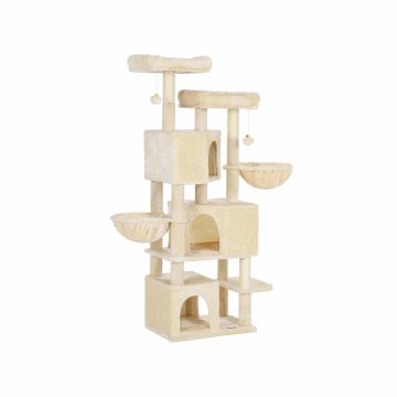 Cat scratching post 164 cm high with 3 caves, beige