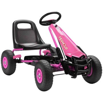 Gokart na pedały, regulowane siedzisko, różowy, 110 × 62 × 61 cm