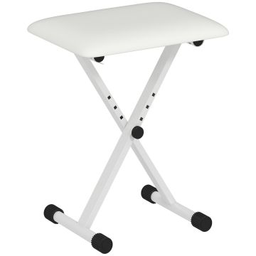 Piano bench, Foldable, adjustable, White, 39 × 37–47 × 29 cm