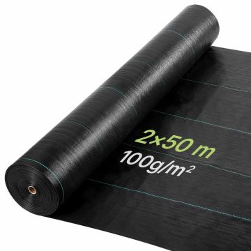 Bariera chwastobójcza VEVOR, 100 g/m², czarna, 2 × 50 m