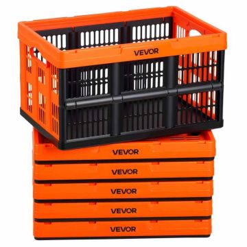 Skrzynki plastikowe do przechowywania VEVOR, 6 szt., 45 l, pomarańczowo-czarne, 525 × 355 × 295 mm