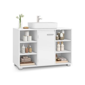 Szafka pod umywalkę VASAGLE BBK507W01, z regulowanymi półkami, szaro-biała, 30 × 90 × 60 cm