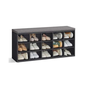 Ławka na buty do przedpokoju VASAGLE LHS15WT, 15 przegródek, biało-szara, 105 × 48 × 30 cm