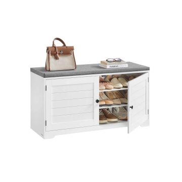 Ławka na buty do przedpokoju VASAGLE LSB044, 3 poziomy, ze schowkiem, biało-szara, 101 × 35,5 × 52,5 cm
