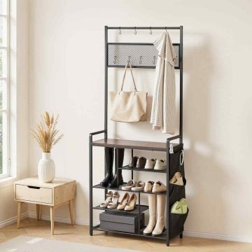 Hallway rack VEVOR ZH654, 4-tier shoe rack, Black/brown, 75 × 180 × 30 cm
