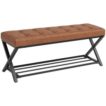Ławka do przedpokoju, siedzisko wyściełane 7 cm, brązowo-czarna, 112 × 47 × 37 cm