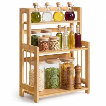 SONGMICS spice rack, 3-tier, Oak/black, 41 × 53 × 18 cm