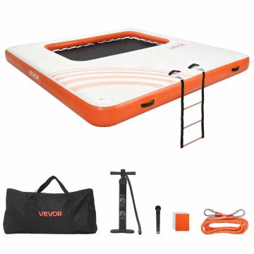 Dmuchana platforma pływająca VEVOR RDM305R, drabinka, pompka i torba, biało-pomarańczowa, 3,05 × 3,05 × 0,15 m
