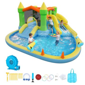 Dmuchany kompleks zabawowy VEVOR 82004, Trampolina, zjeżdżalnia wodna, Wielokolorowy, 3820 × 3980 × 1970 mm