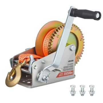 Manual boat winch VEVOR HW2500A, 1588 kg, 6.1 m strap, 300 × 275 × 181 mm