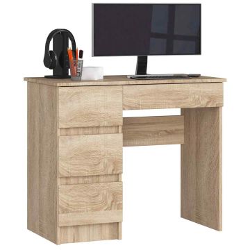 Biurko komputerowe A-7 CLP, lewe, 4 szuflady, brązowe, 90 × 77 × 50 cm