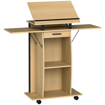 Desk, 7 positions, 2 folding wings, Oak, 126 × 136 × 37 cm