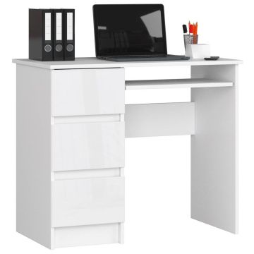 Biurko A-6 CLP, lewe, 3 szuflady, białe, 90 × 77 × 50 cm