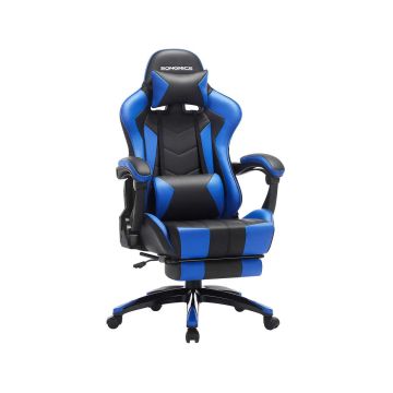 Fotel gamingowy z podnóżkiem czarno-niebieski RCG026B01