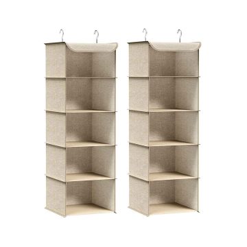 Set of 2 hanging fabric shelves 30x30x90cm, beige