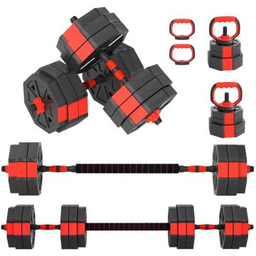 Adjustable 6-in-1 dumbbell set, 30 kg, for home training, red