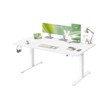 Biurko regulowane na wysokość VASAGLE, 3 przyciski pamięci, białe, 160 × 72–120 × 80 cm